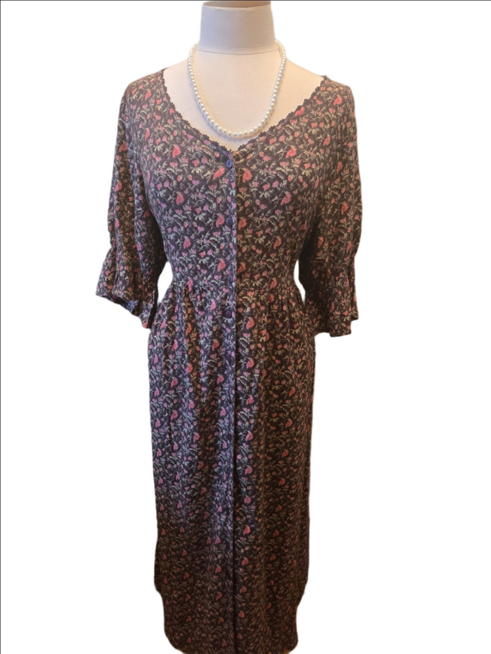 April Cornell Floral Maxi Dress Cottagecore Prairie Boho L